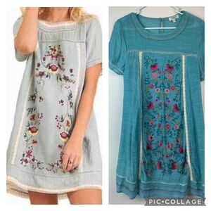 Umgee emproidered gauzy baby doll A line short sleeve summer dress, lined! EUC